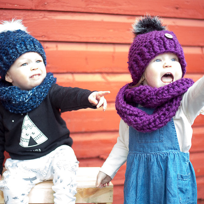 Crochet Hat and Scarf | Purple Vegan Chunky Crochet Infinity Scarf and Toque