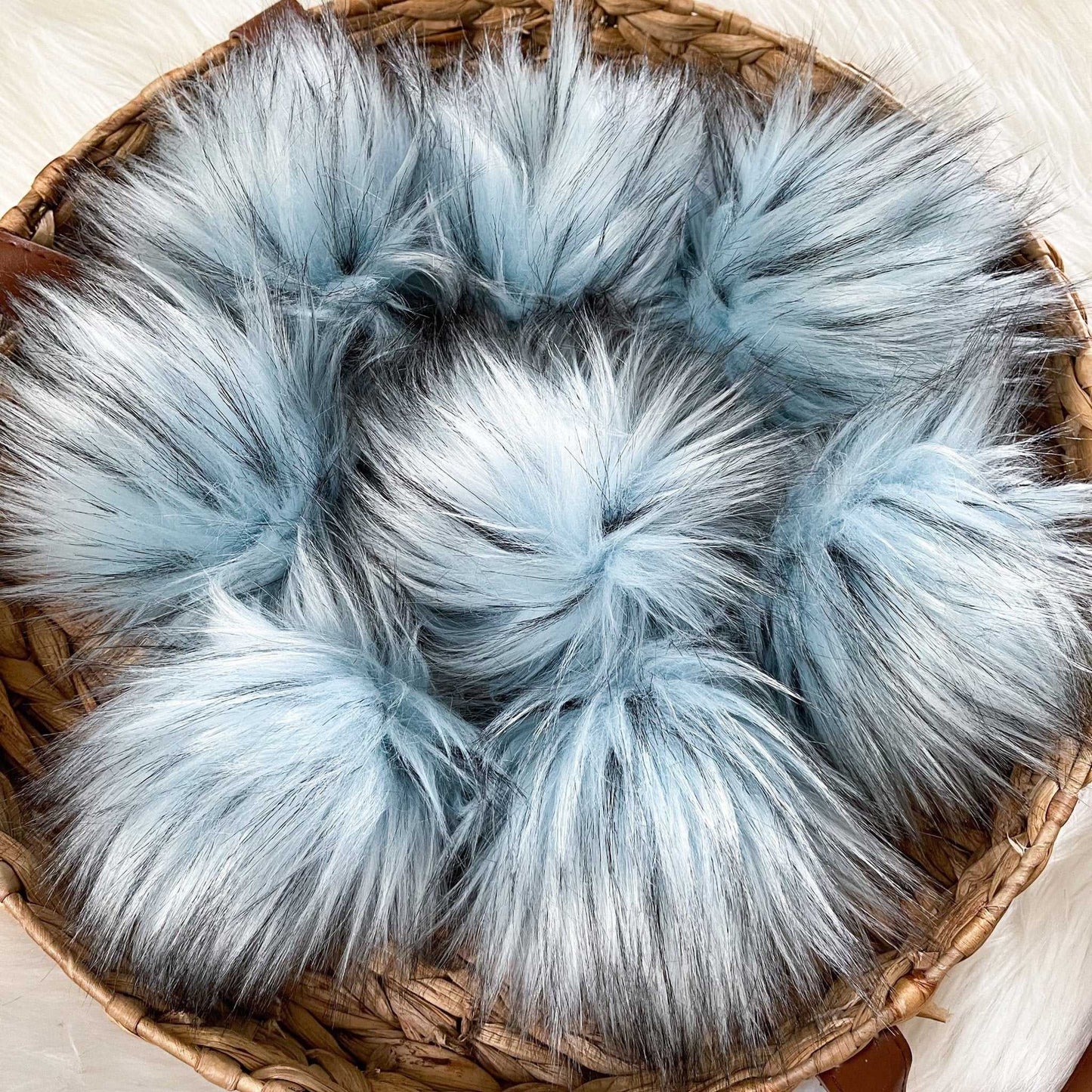 Icicle Luxury Faux Fur Pom pom | Blue and Black Tie, Button or Snap Pom pom Pom Poms 7 $ Buttons & Beans Co.