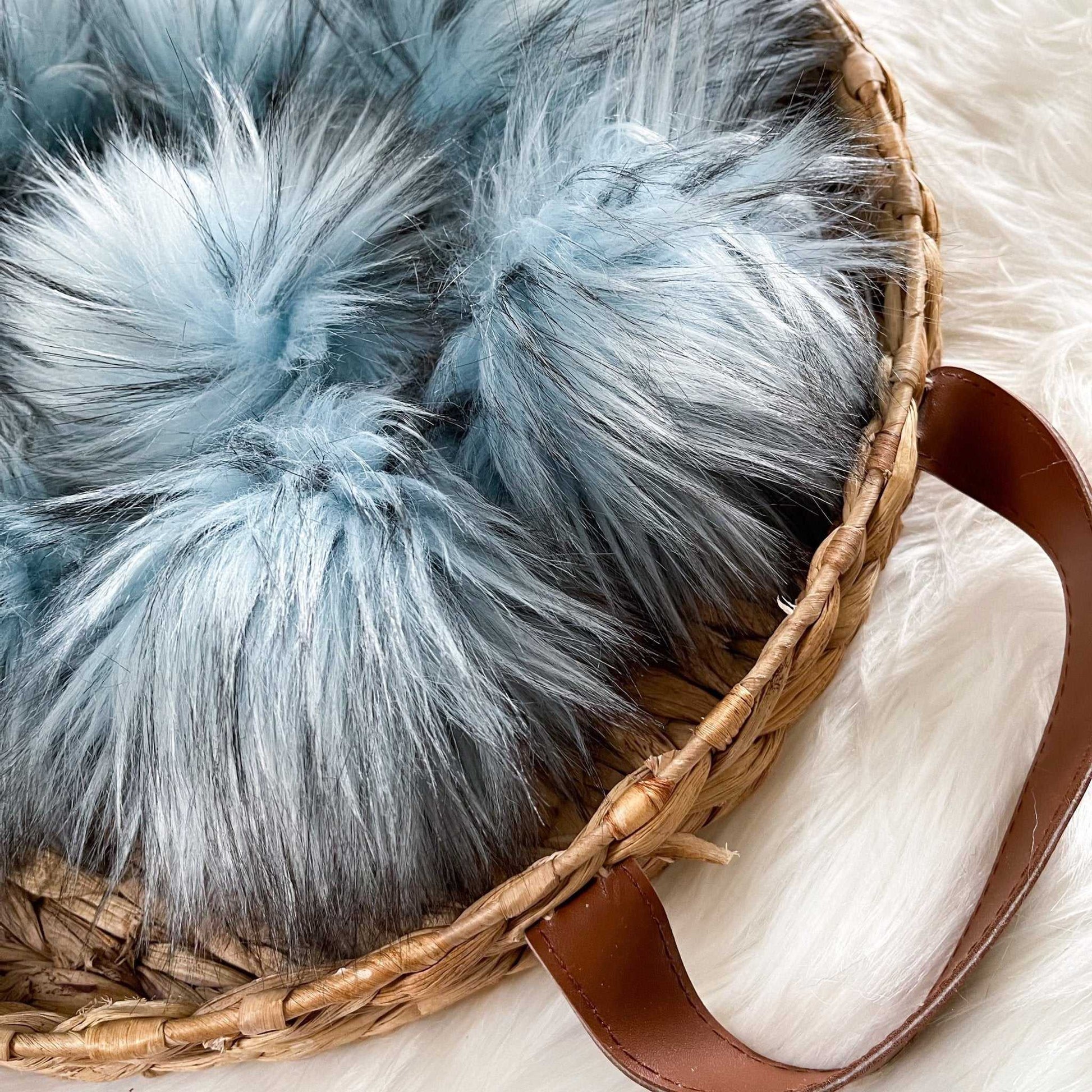 Icicle Luxury Faux Fur Pom pom | Blue and Black Tie, Button or Snap Pom pom Pom Poms 7 $ Buttons & Beans Co.