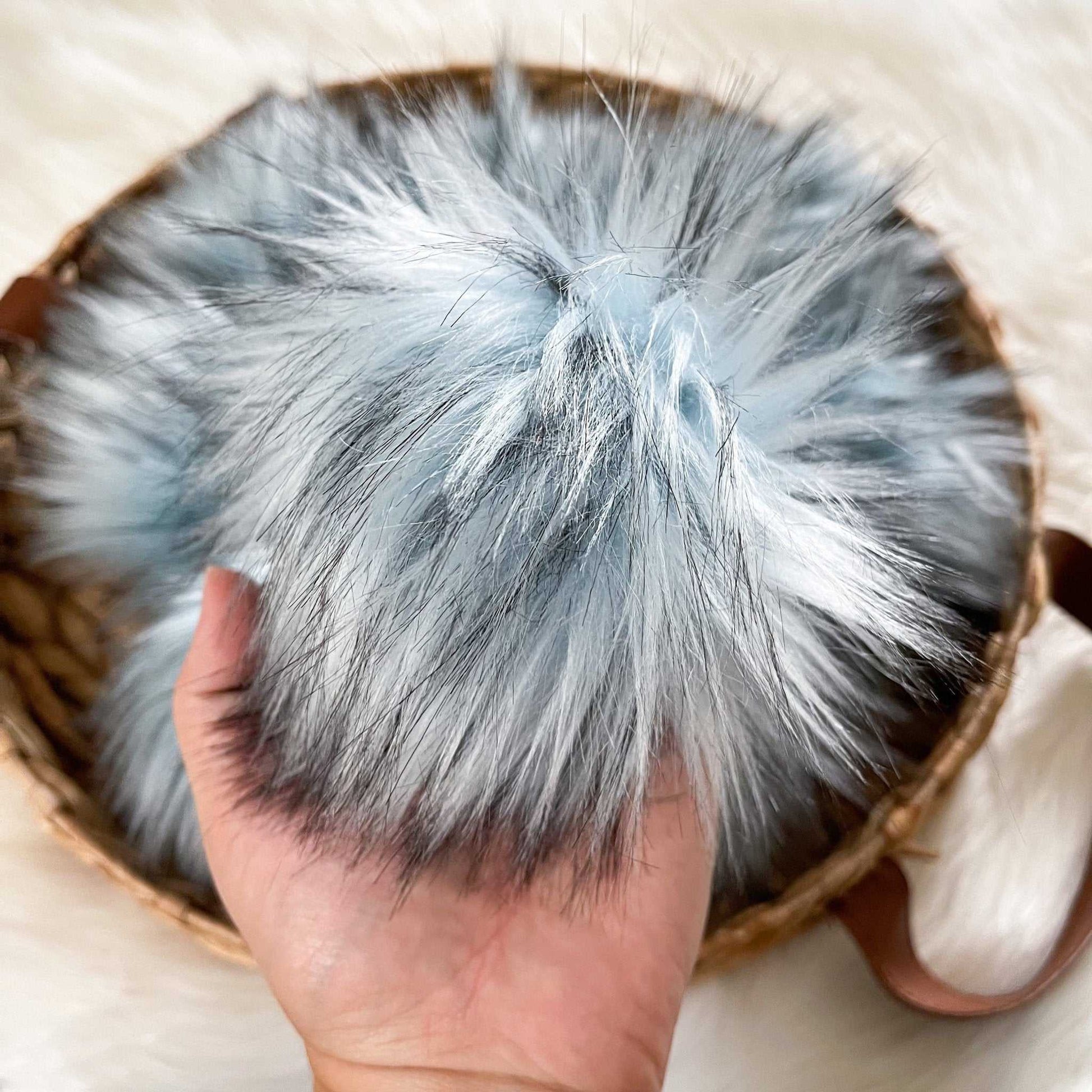 Icicle Luxury Faux Fur Pom pom | Blue and Black Tie, Button or Snap Pom pom Pom Poms 7 $ Buttons & Beans Co.