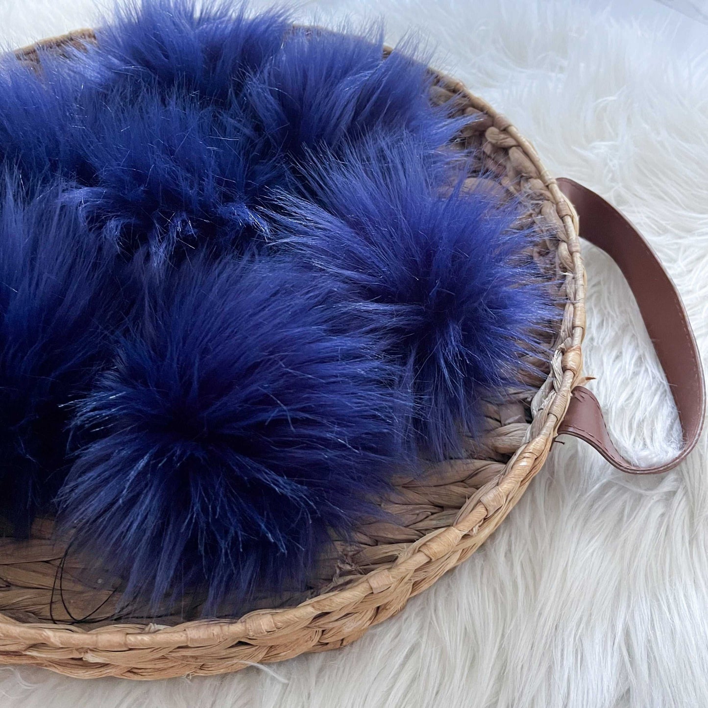 Indigo Faux Fur Pompom Pom Poms 5 $ Buttons & Beans Co.