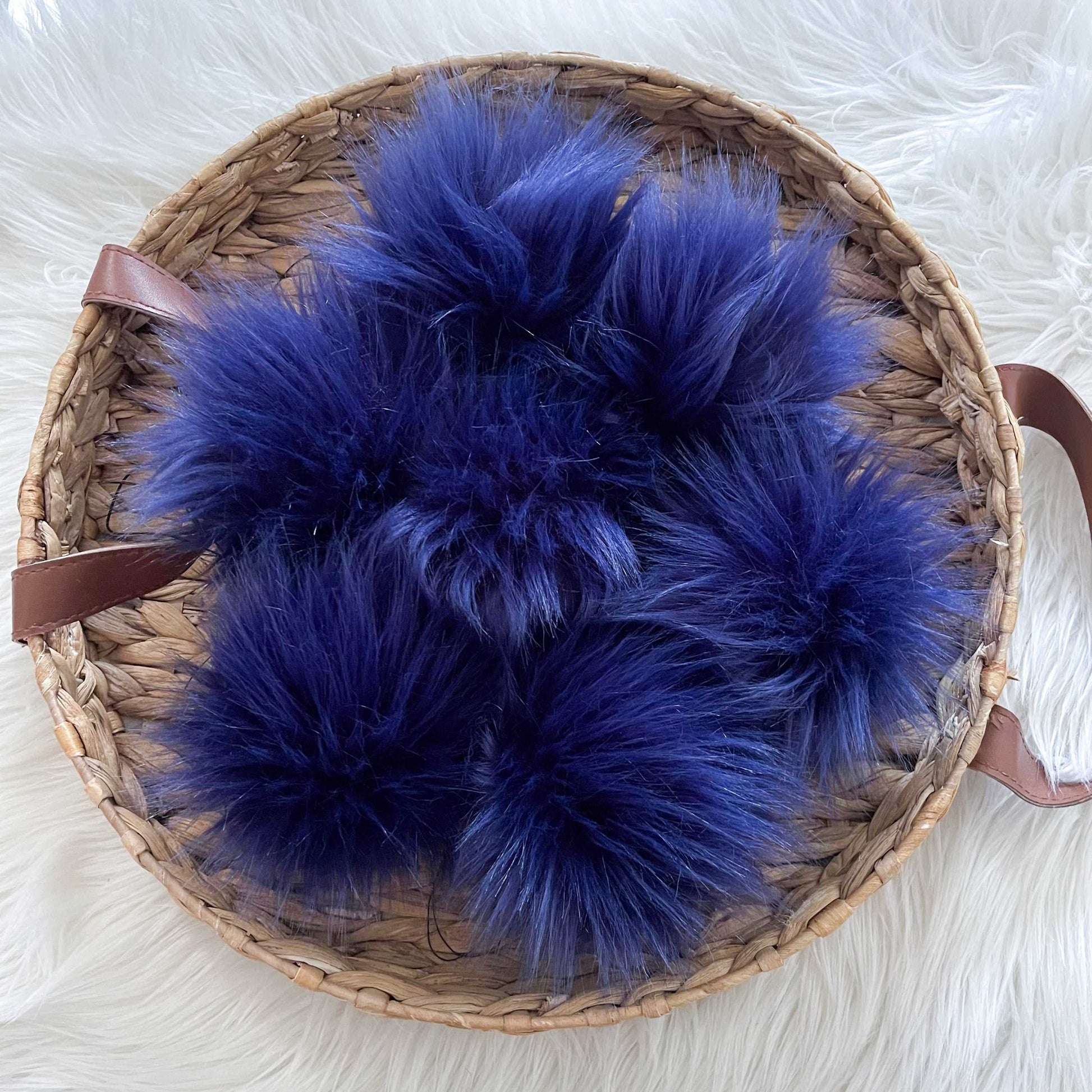 Indigo Faux Fur Pompom Pom Poms 5 $ Buttons & Beans Co.