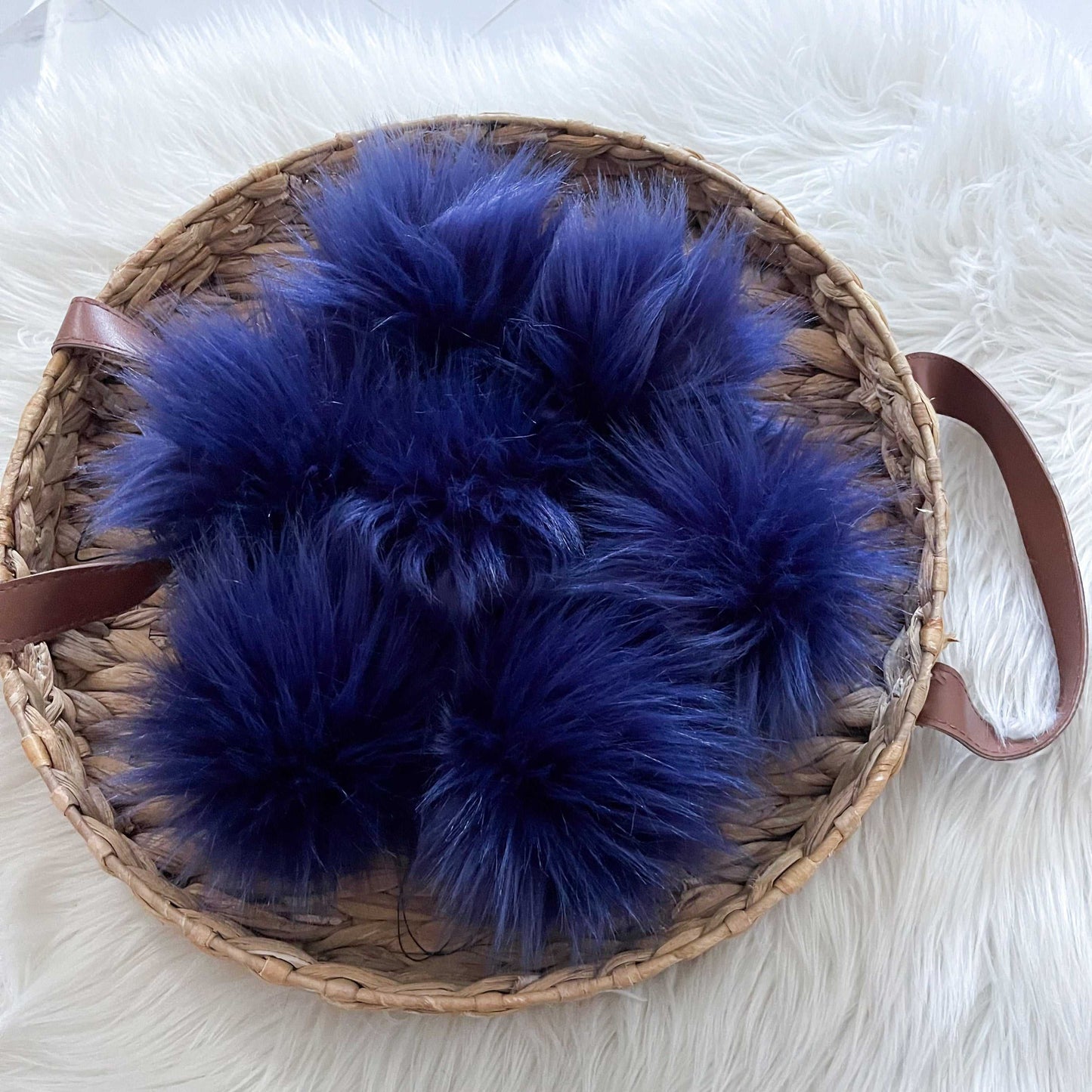 Indigo Faux Fur Pompom Pom Poms 5 $ Buttons & Beans Co.