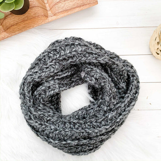 Infinity Scarf | Adult Grey, Black, White Chunky Crochet Double Loop Scarves Scarves 95 $ Buttons & Beans Co.