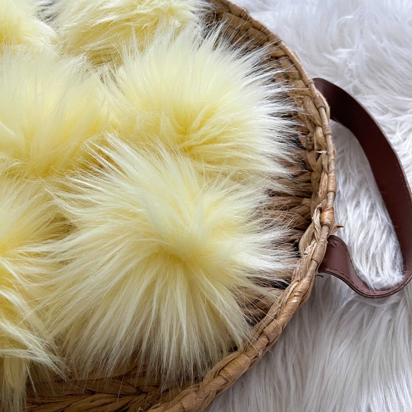 Lemon Drop Faux Fur Pompom | Yellow, Snap, Tie or Button on Pom Pom Pom Poms 7 $ Buttons & Beans Co.