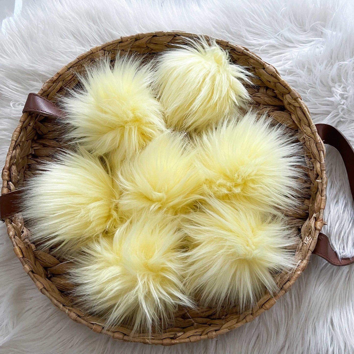 Lemon Drop Faux Fur Pompom | Yellow, Snap, Tie or Button on Pom Pom Pom Poms 7 $ Buttons & Beans Co.