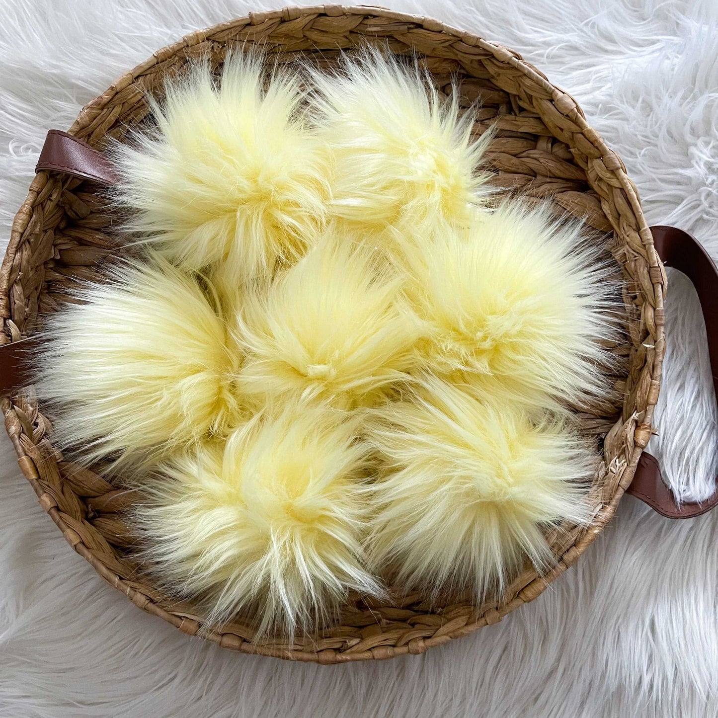 Lemon Drop Faux Fur Pompom | Yellow, Snap, Tie or Button on Pom Pom Pom Poms 7 $ Buttons & Beans Co.