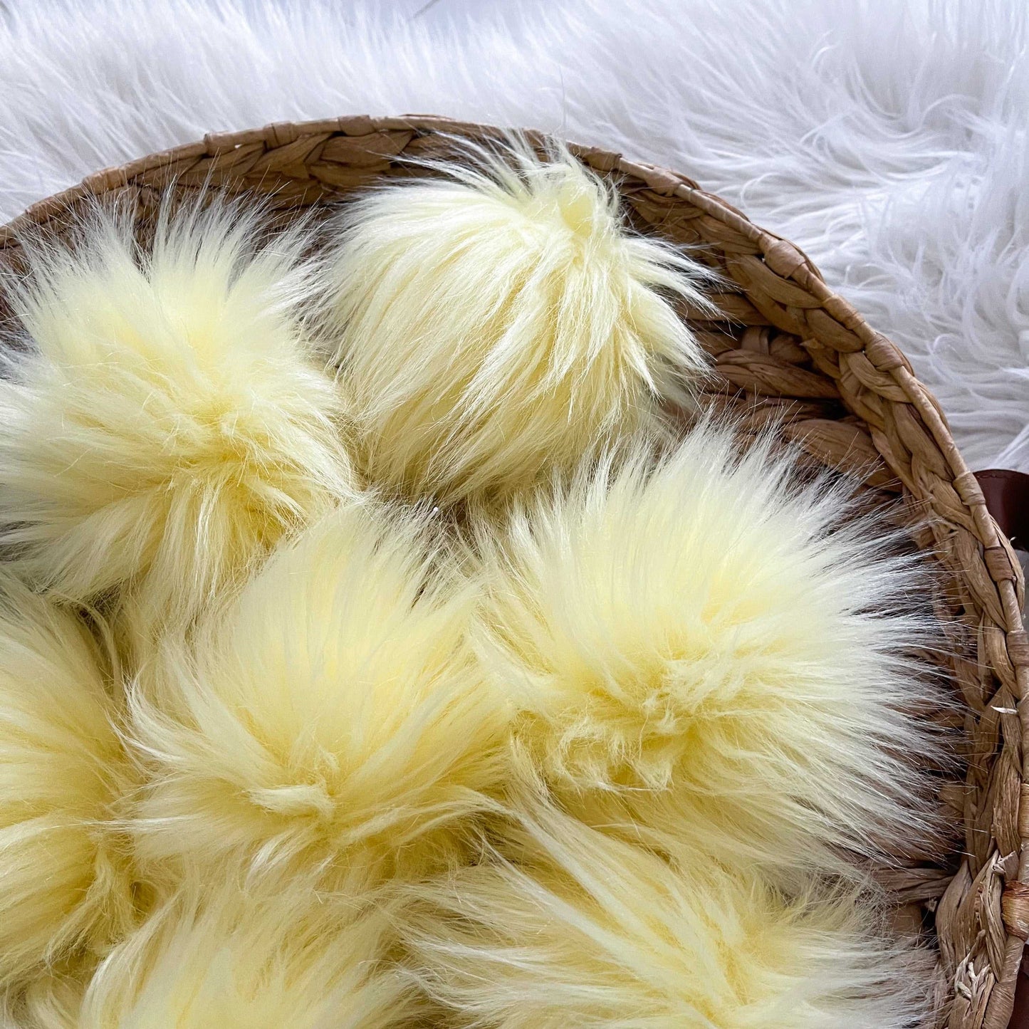 Lemon Drop Faux Fur Pompom | Yellow, Snap, Tie or Button on Pom Pom Pom Poms 7 $ Buttons & Beans Co.