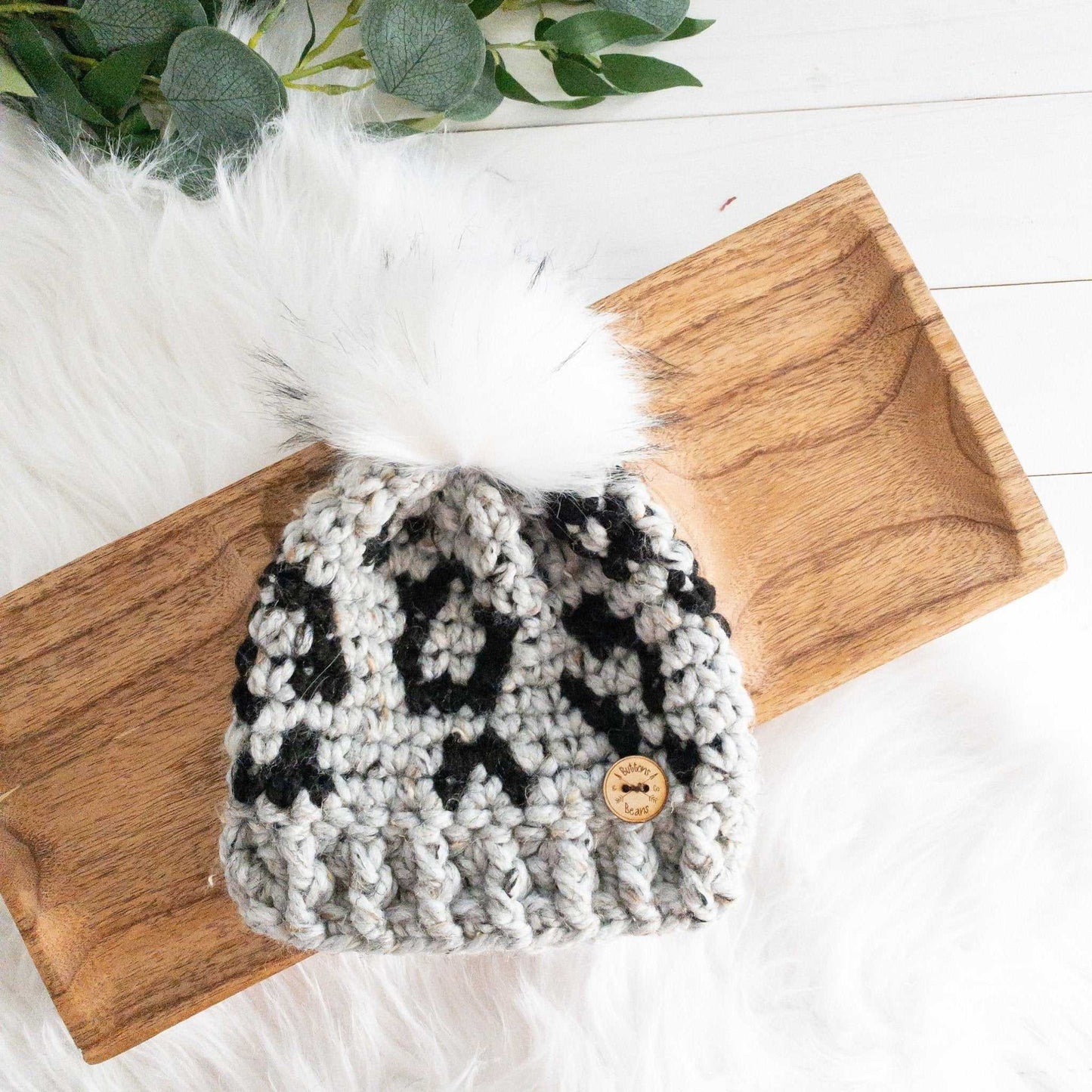 Leopard Hat | Chunky Crochet Hat | Removable Faux FurPom pom Hats 35 $ Buttons & Beans Co.