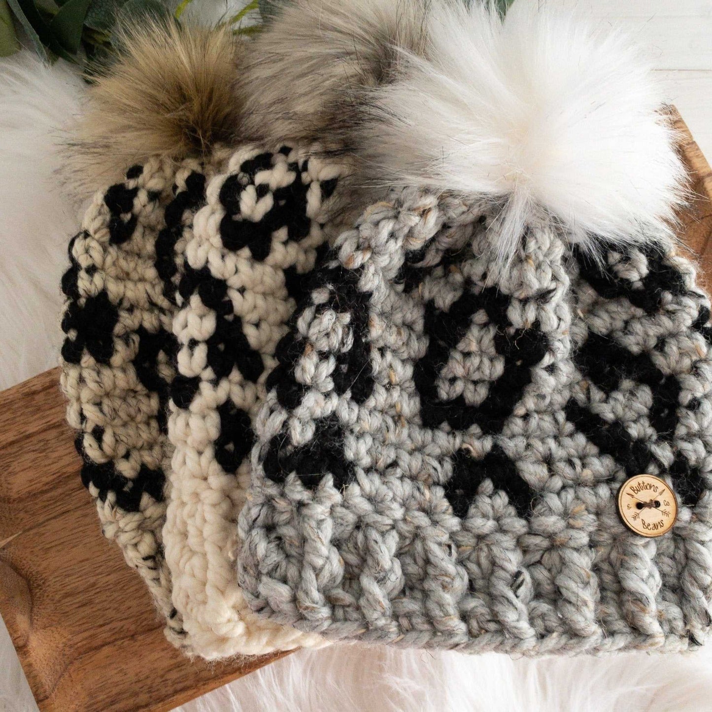 Leopard Hat | Chunky Crochet Hat | Removable Faux FurPom pom Hats 35 $ Buttons & Beans Co.