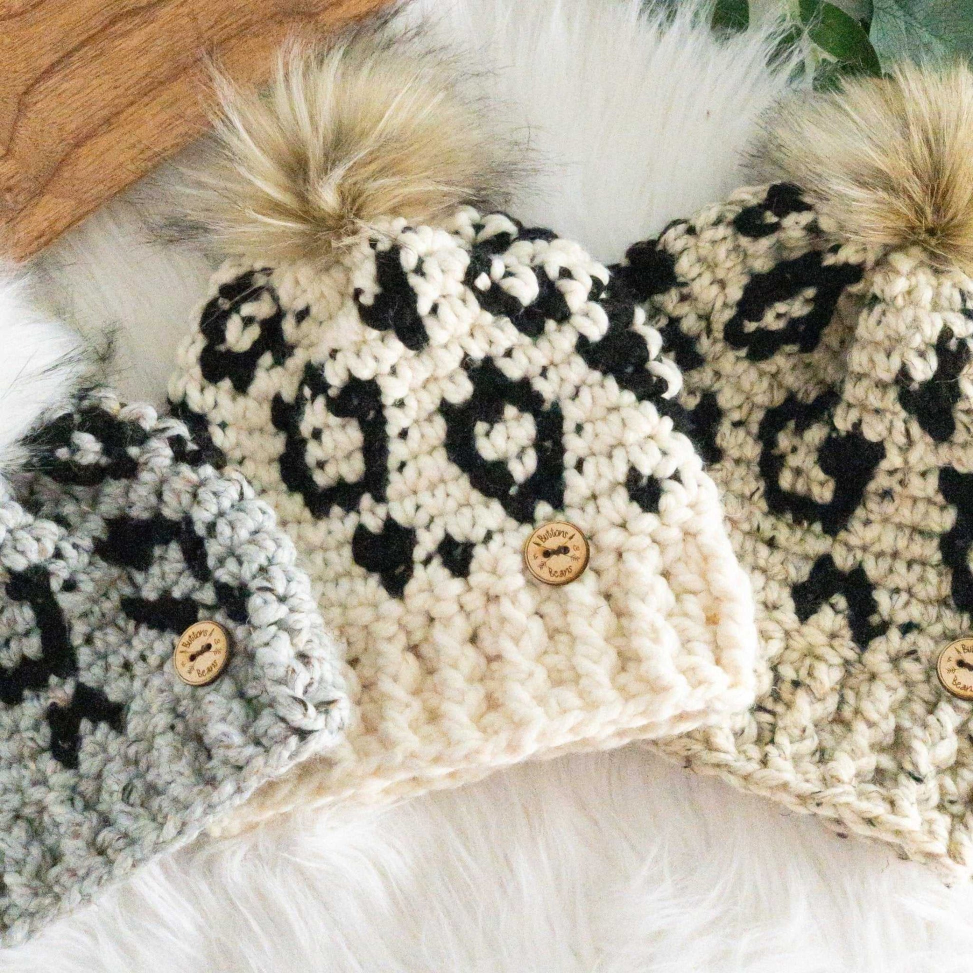 Leopard Hat | Chunky Crochet Hat | Removable Faux FurPom pom Hats 35 $ Buttons & Beans Co.