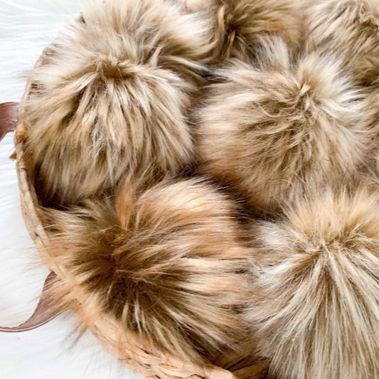 Lynx Luxury Faux Fur Pompom | Brown, Natural Tie, Button or Snap Pom pom Pom Poms 6 $ Buttons & Beans Co.