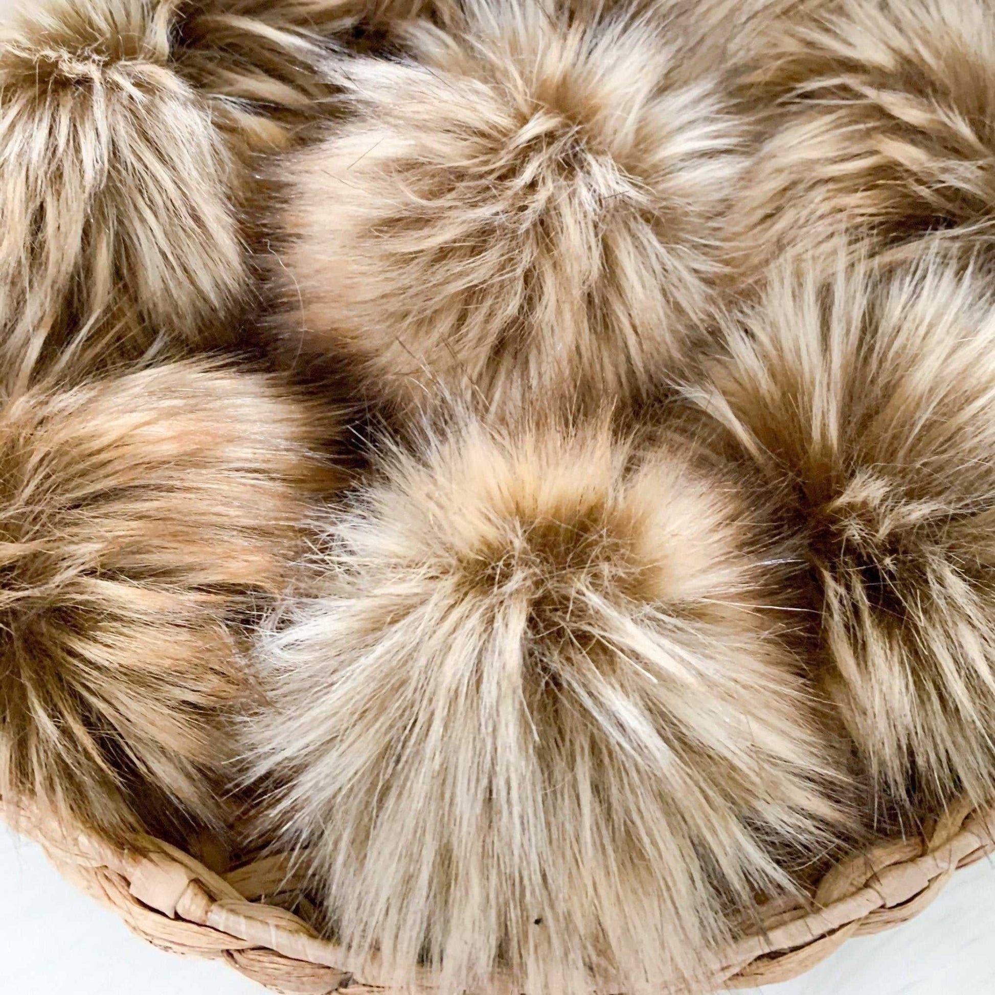 Lynx Luxury Faux Fur Pompom | Brown, Natural Tie, Button or Snap Pom pom Pom Poms 6 $ Buttons & Beans Co.