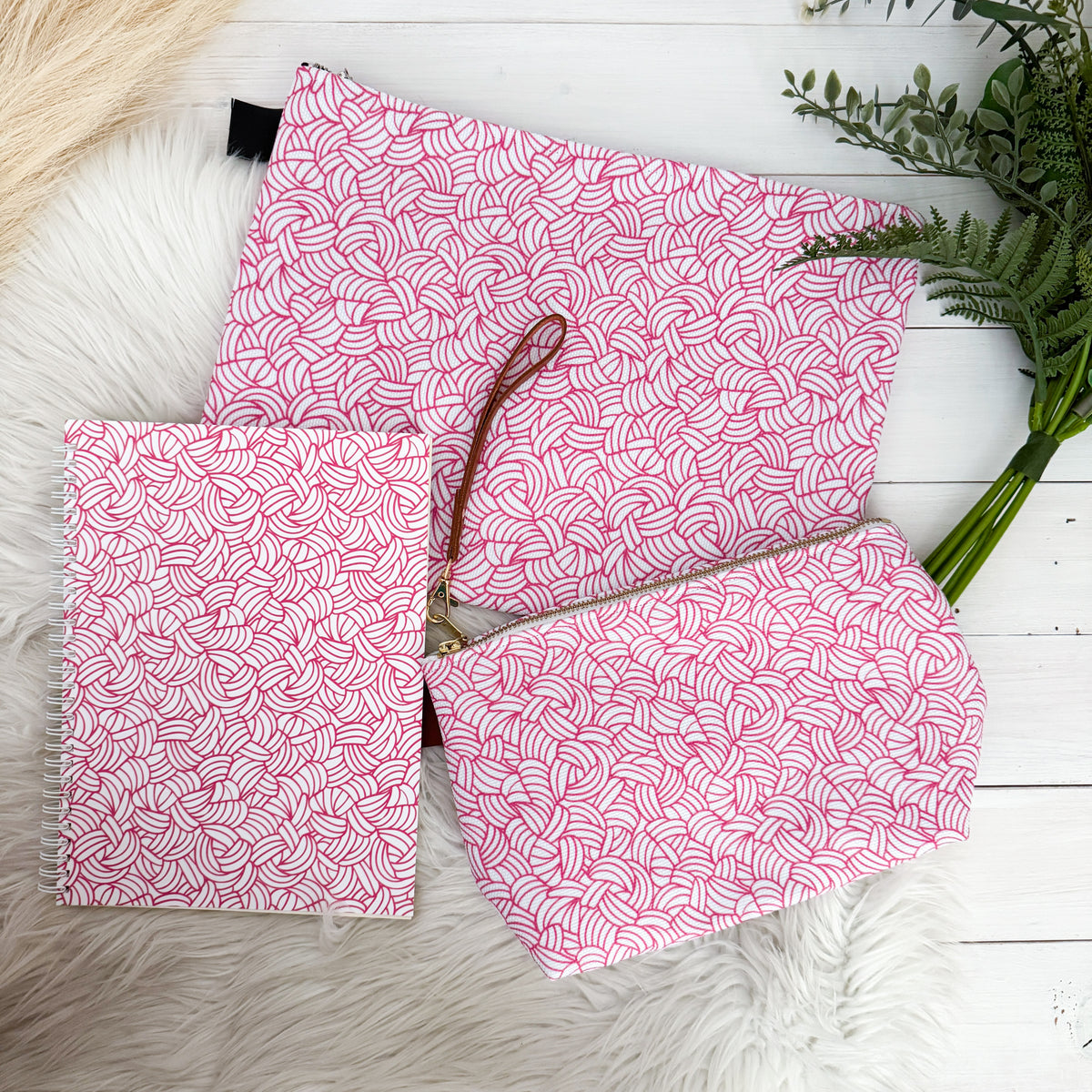 Knots All Over Pink, Spiral Bound Notebook, Blank, Ruled or Bullet Paper, for Crafters, Fibre enthusiasts, Crocheters and Knitters