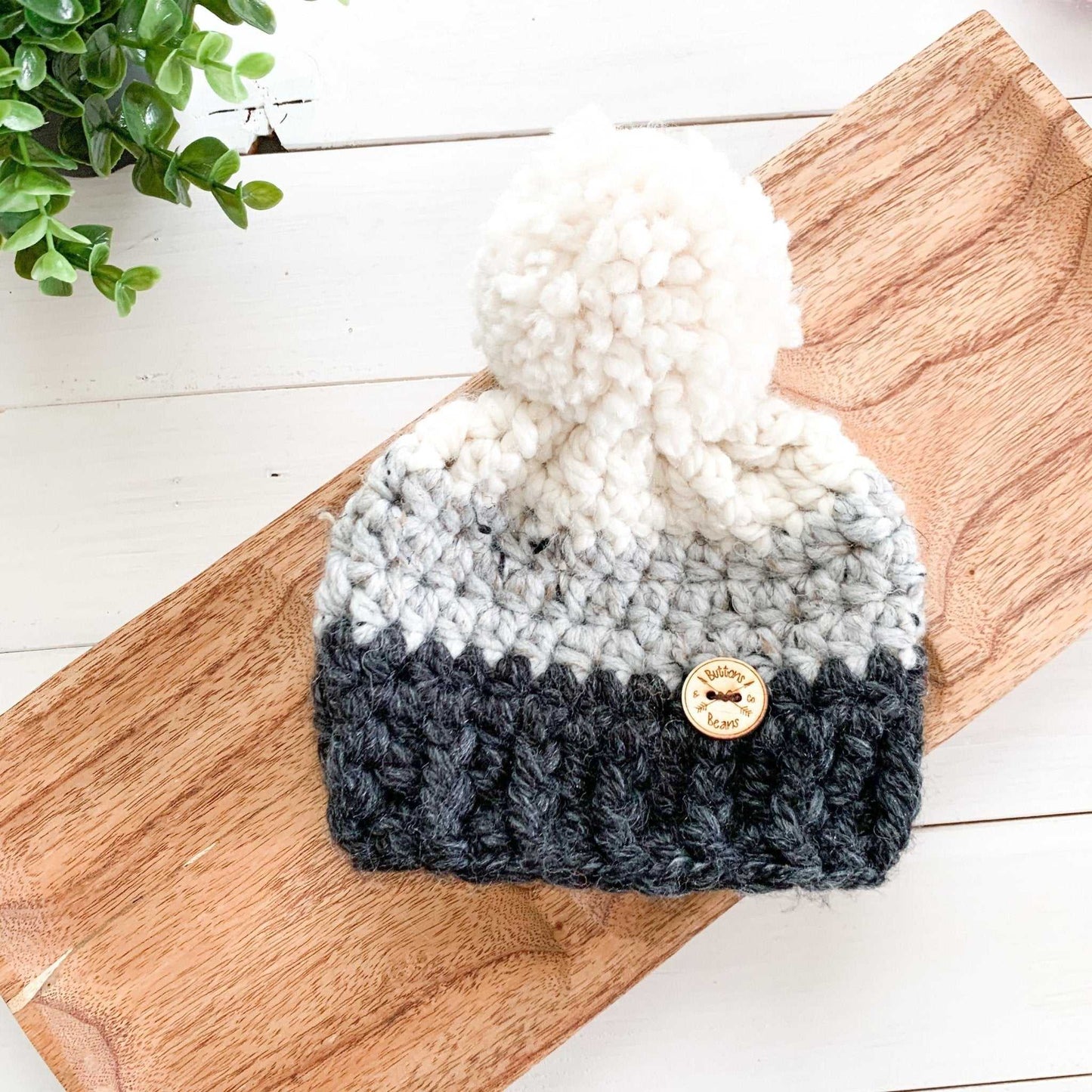 Ombre | 6-12 Months hunky Crochet Hat | Grey and cream Hats 35 $ Buttons & Beans Co.