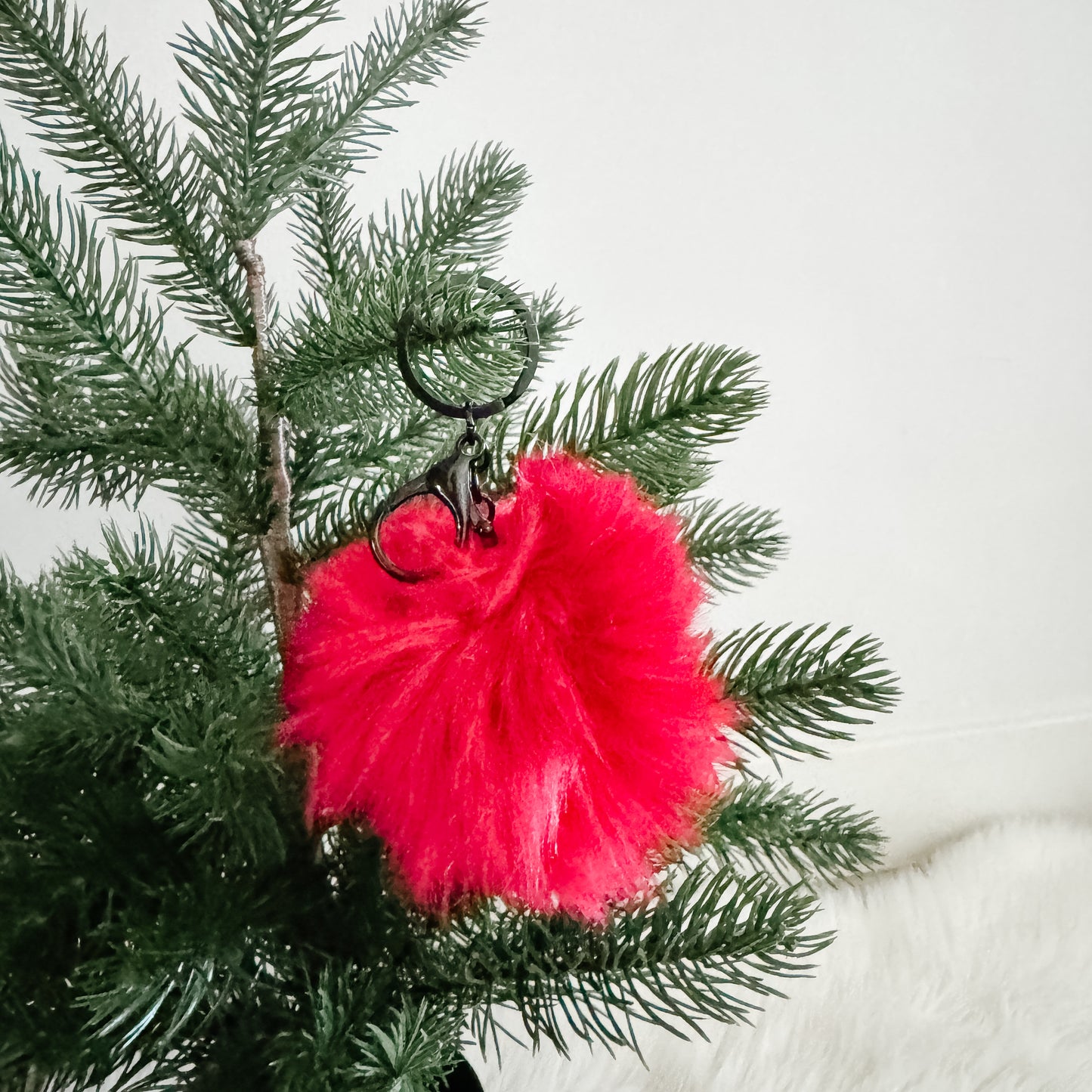 Faux Fur Pompom Keychain | Phoenix Red