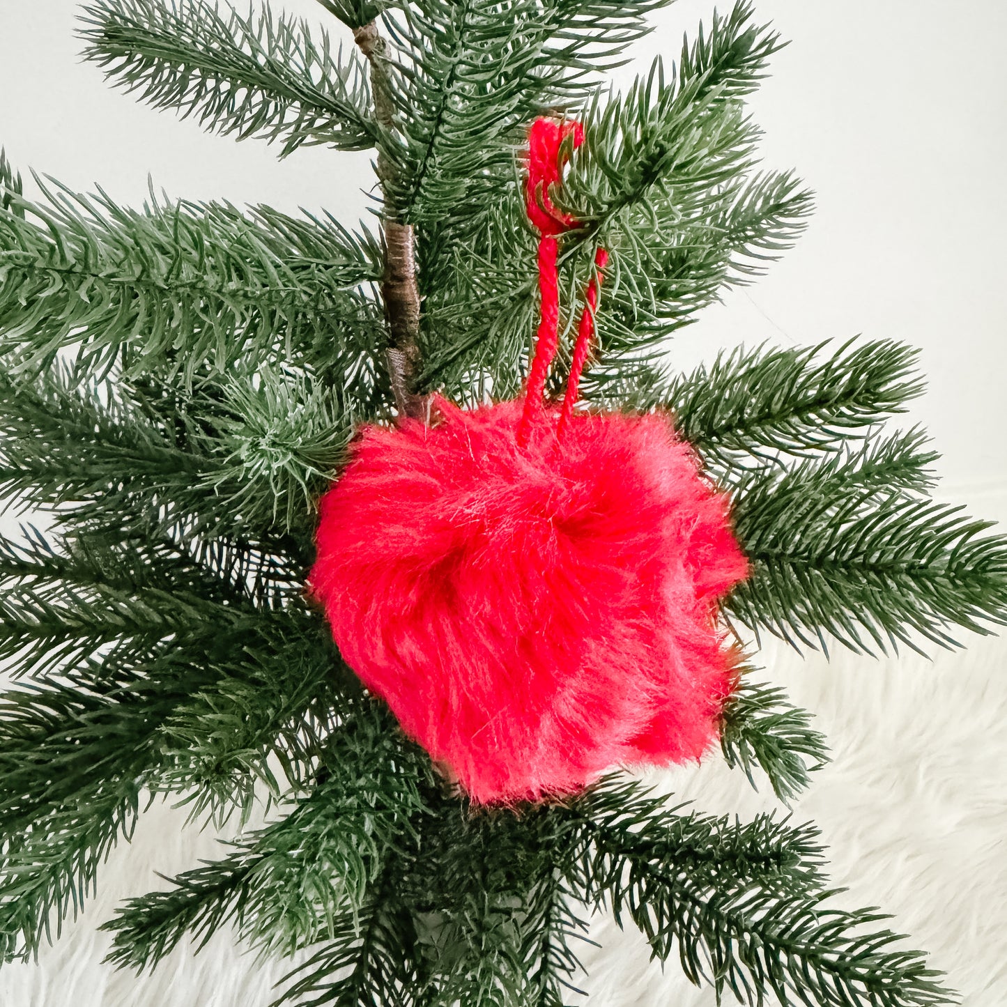 Faux Fur Pom Pom Christmas Ornament | Phoenix Red