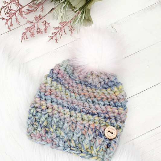 Classic | Dreamsicle Chunky Crochet Winter Hat | Removable Faux Fur Pompom
