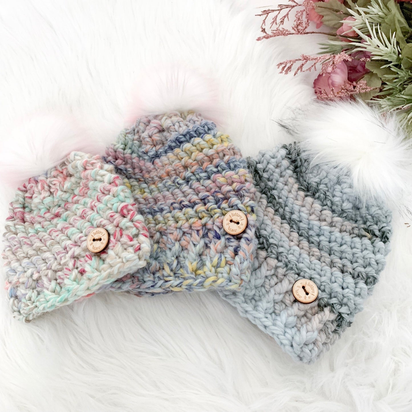 Classic | Dreamsicle Chunky Crochet Winter Hat | Removable Faux Fur Pompom