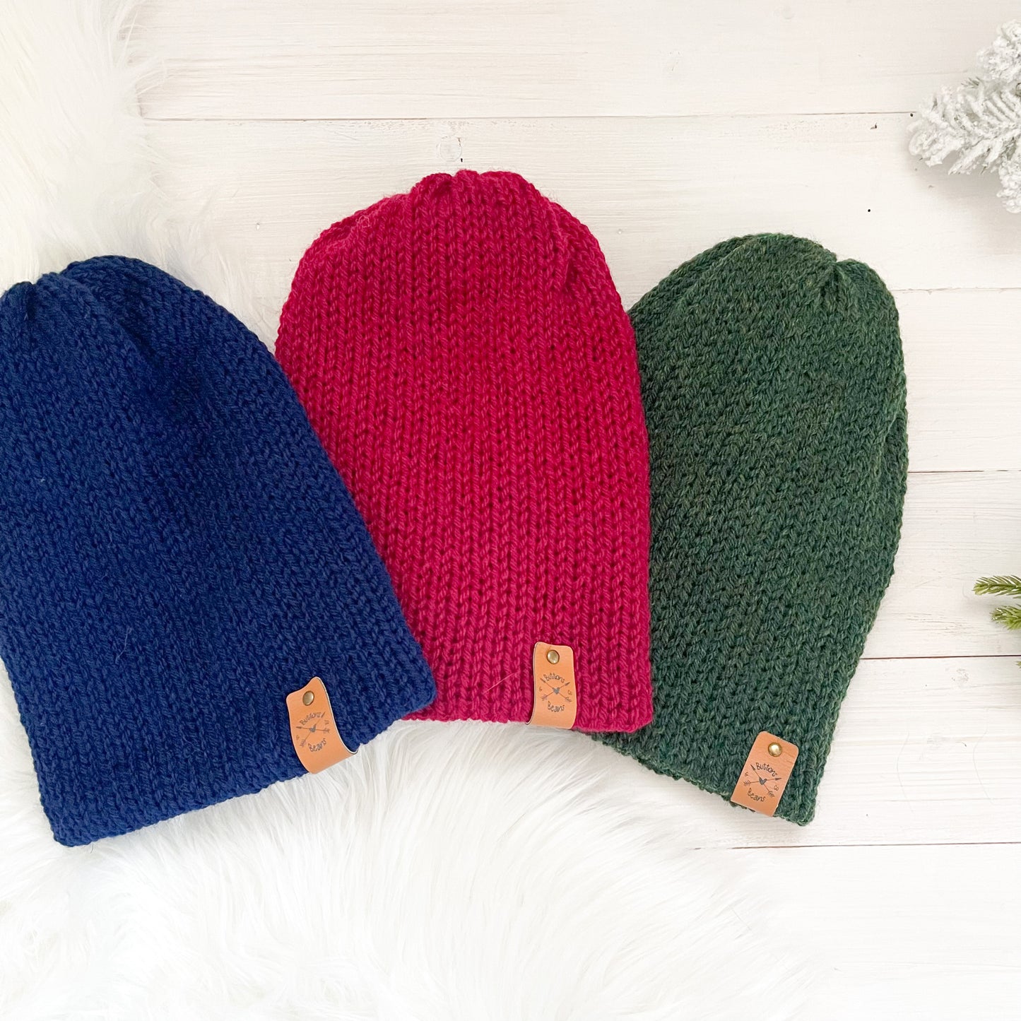 Reversa Colour Block | Cranberry Red and Ivory Knit Slouchy Hat | Removable Faux Fur Pom pom