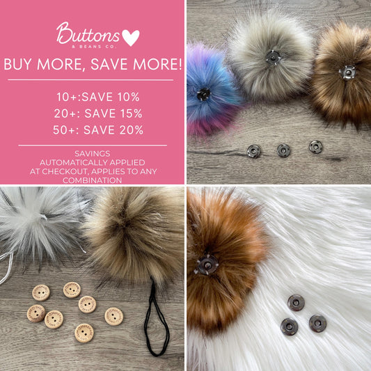 Alaska Luxury Faux Fur Pom pom | Blue and Black Tie, Button or Snap Pom pom