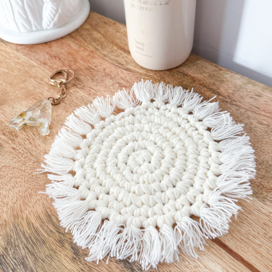 Crochet Cotton Coaster | Ivory White or Pink Boho Charger