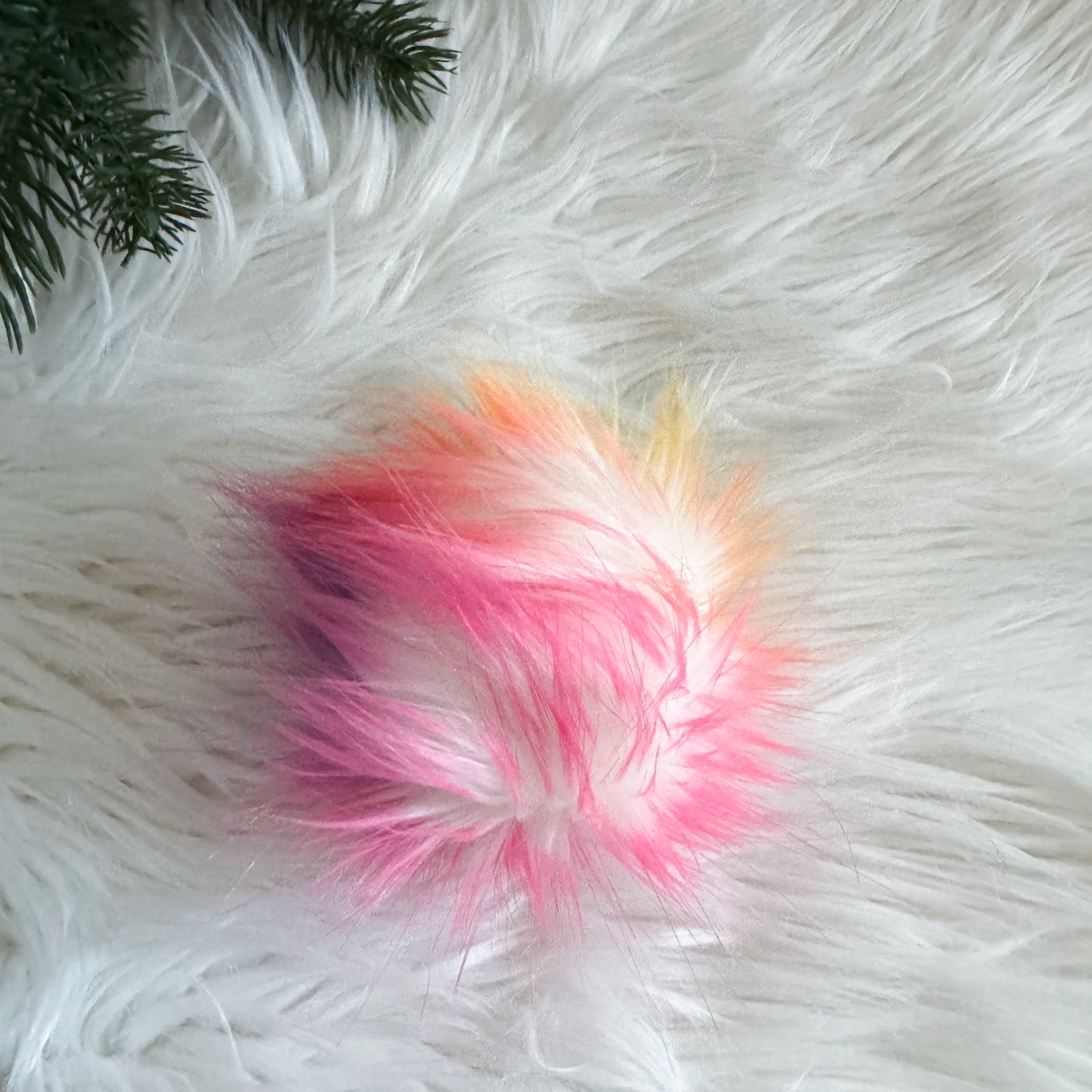 Faux Fur Pompom Hair Tie | Rainbow Multicolour