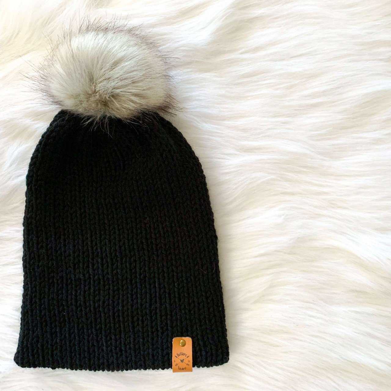 Reversa | Black Knit Slouchy Hat | Removable Pompom Hats 35 $ Buttons & Beans Co.