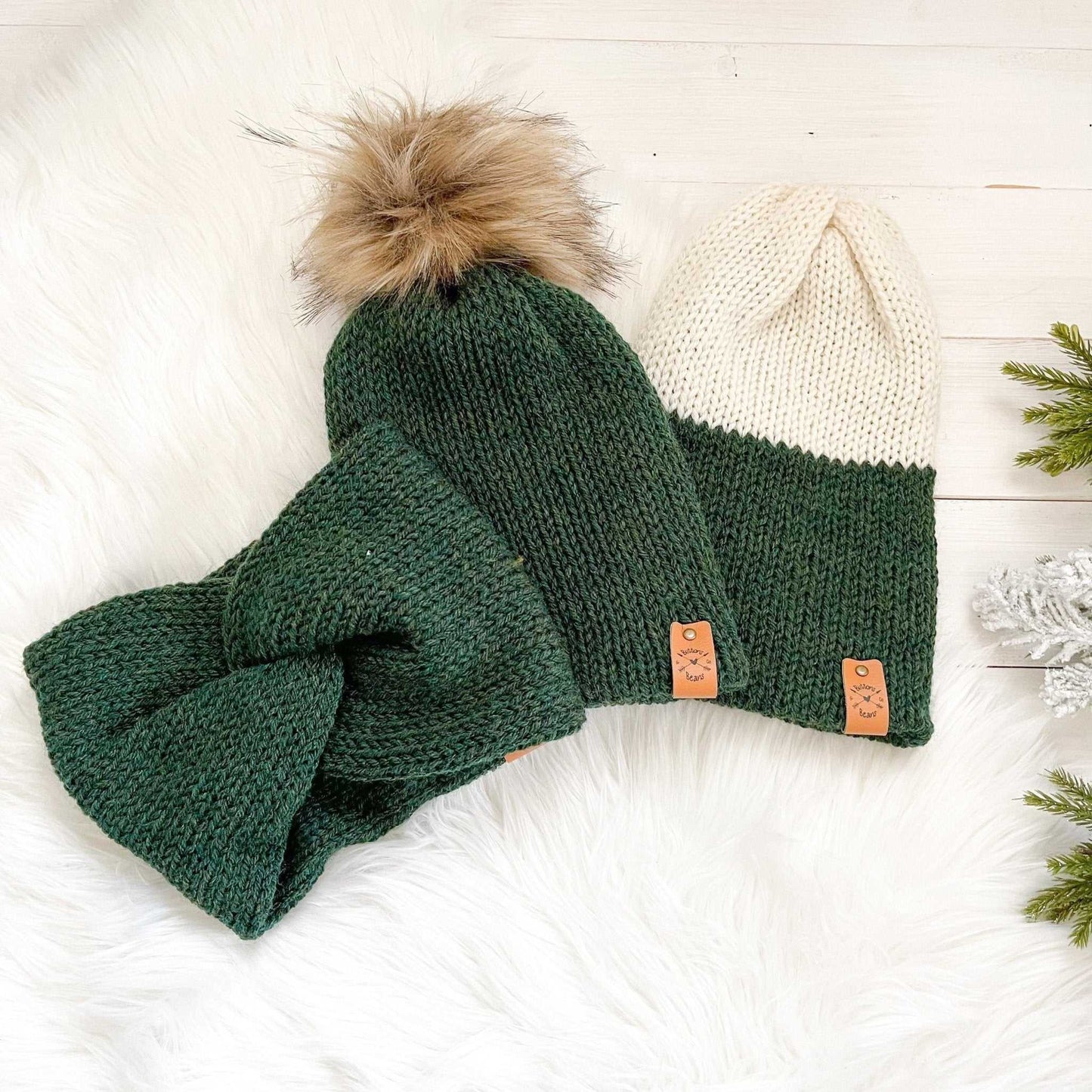 Reversa Colour Block | Forest Green Knit Slouchy Hat | Removable Pompom Hats 35 $ Buttons & Beans Co.