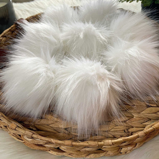 Snow Cat Luxury Faux Fur Pompom | White pom pom with Tie, Button or Snap Pom Poms 7 $ Buttons & Beans Co.