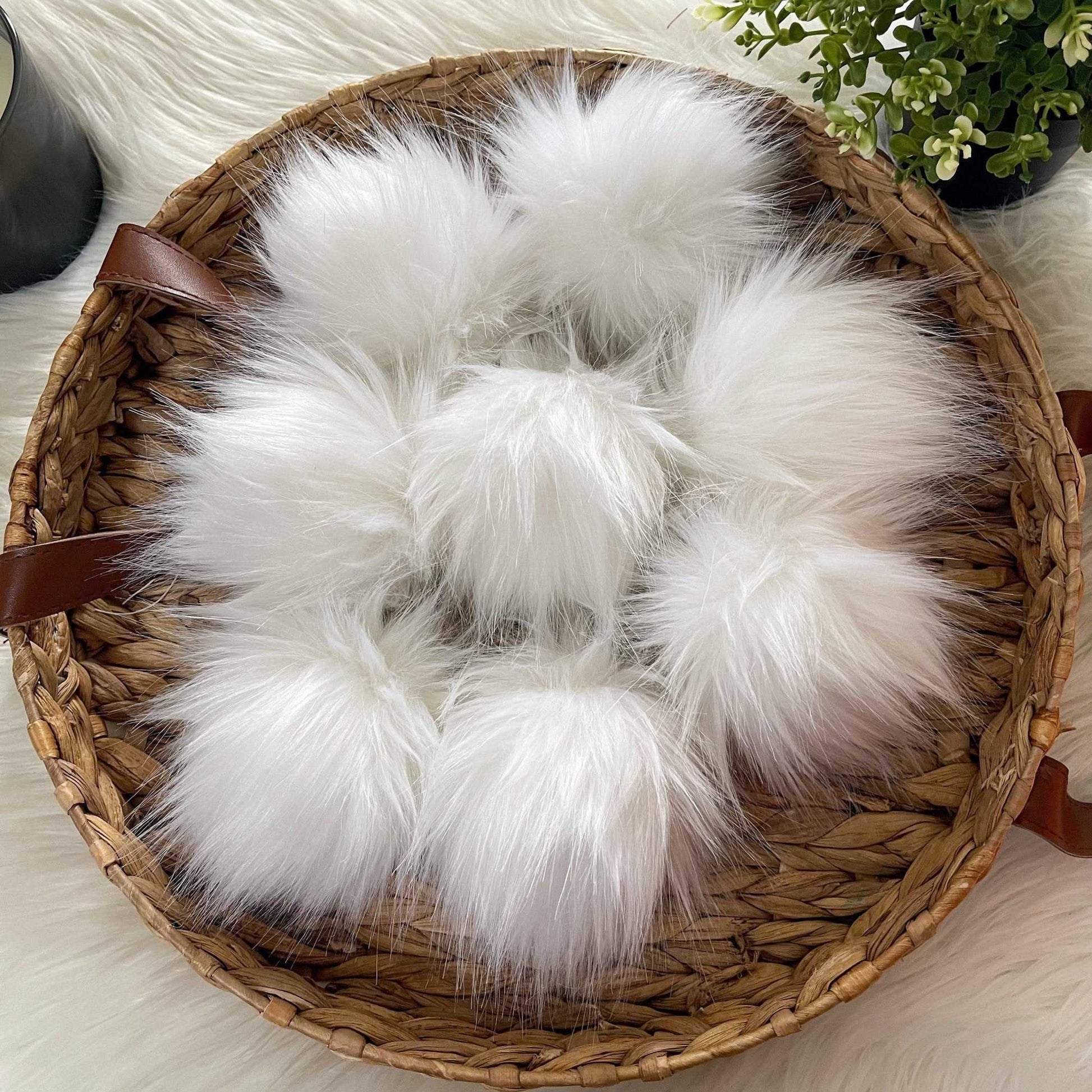 Snow Cat Luxury Faux Fur Pompom | White pom pom with Tie, Button or Snap Pom Poms 7 $ Buttons & Beans Co.
