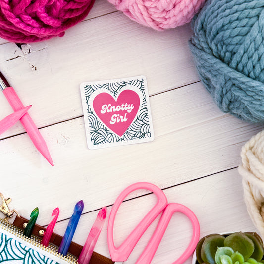 Knotty Girl Square Knot Heart Premium Vinyl Sticker, Crochet Funny, Crocheting Gift, Sassy Knitter Crocheter Humour