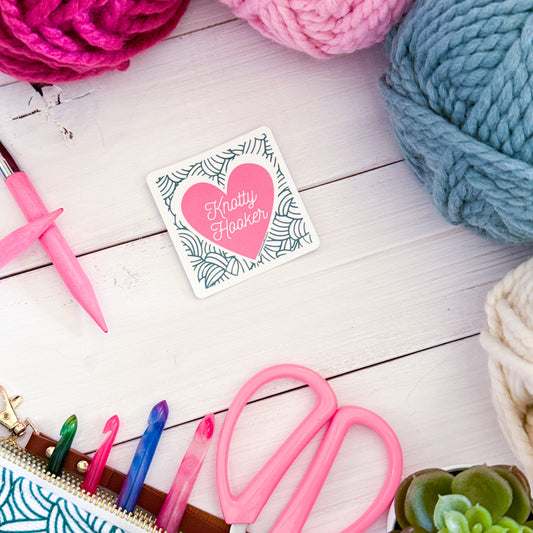 Knotty Hooker 2.0 Square Knot Heart Premium Vinyl Sticker, Crochet Funny, Crocheting Gift, Sassy Knitter Crocheter Humour