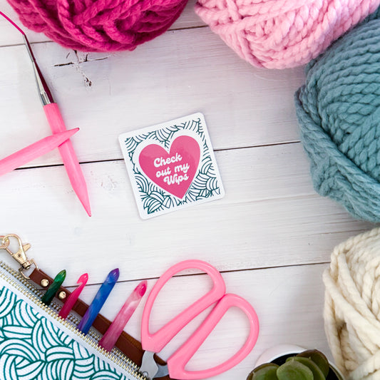 Check out my WIPS Square Knot Heart Premium Vinyl Sticker, Crochet Funny, Crocheting Gift, Sassy Knitter Crocheter Humour