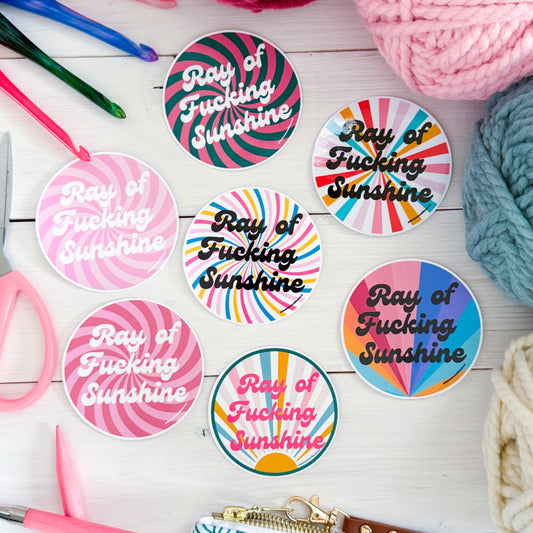 Ray of Sunshine Swirls Premium Vinyl Sticker, Crochet Funny, Crocheting Gift, Sassy Knitter Crocheter Humour