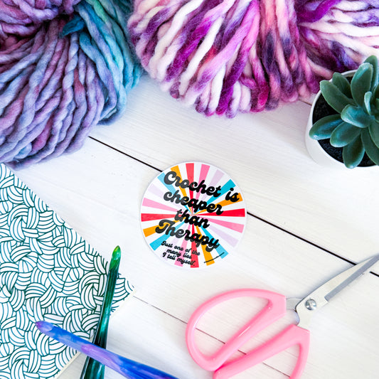 Crochet Therapy Swirls Premium Vinyl Sticker, Crochet Funny, Crocheting Gift, Sassy Knitter Crocheter Humour
