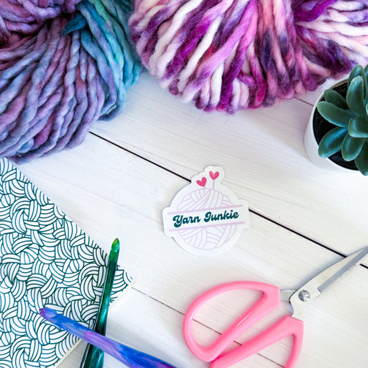 Yarn Junkie Premium Vinyl Sticker, Crochet Funny, Crocheting Gift, Sassy Knitter Crocheter Humour