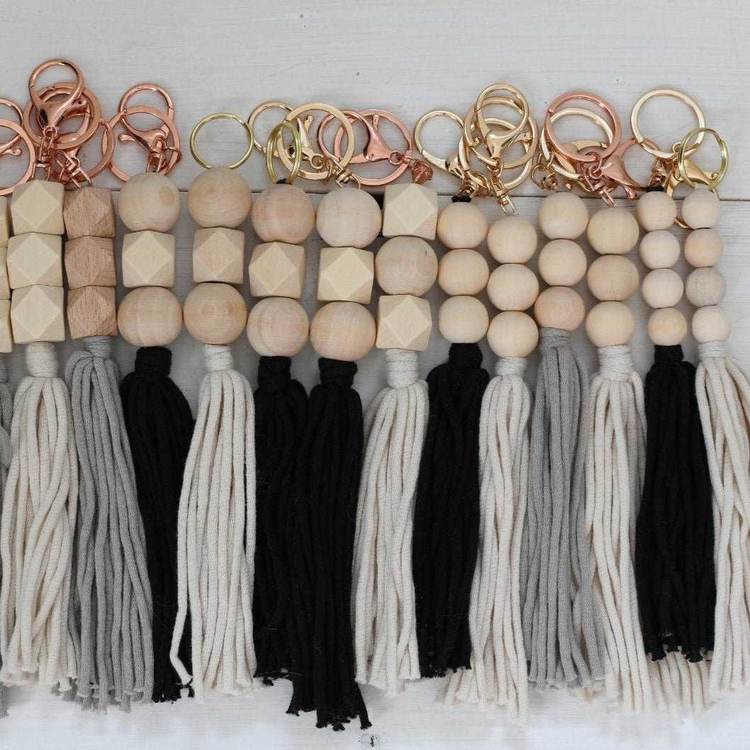 Tassel Keychain | Round Medium Wood Bead Key Chain Accessories 22 $ Buttons & Beans Co.