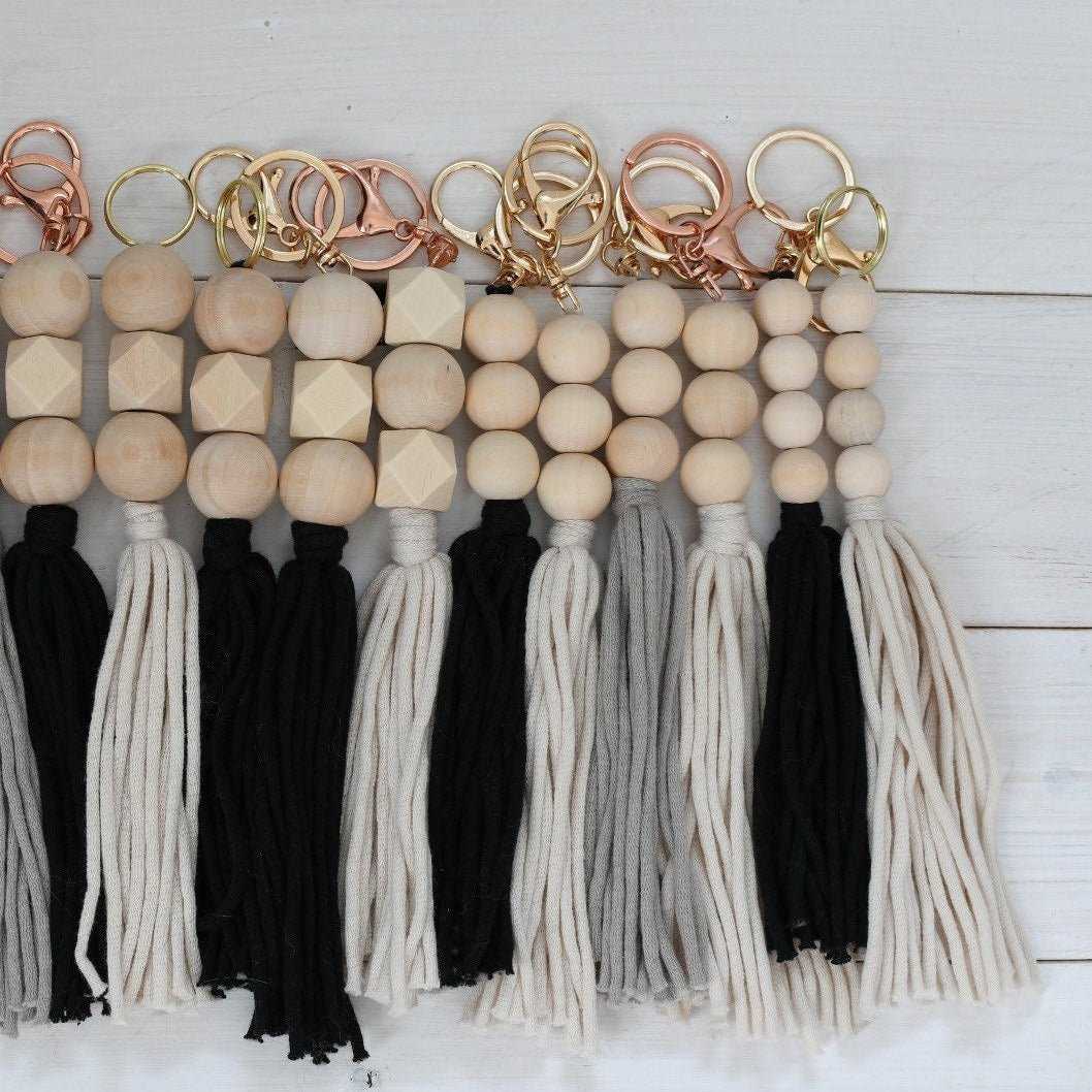 Tassel Keychain | Round Small Wood Bead Key Chain Accessories 22 $ Buttons & Beans Co.