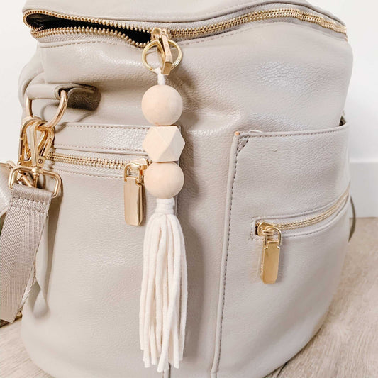 Tassel Keychain | Round and Hexagon Wood Bead Key Chain Accessories 22 $ Buttons & Beans Co.