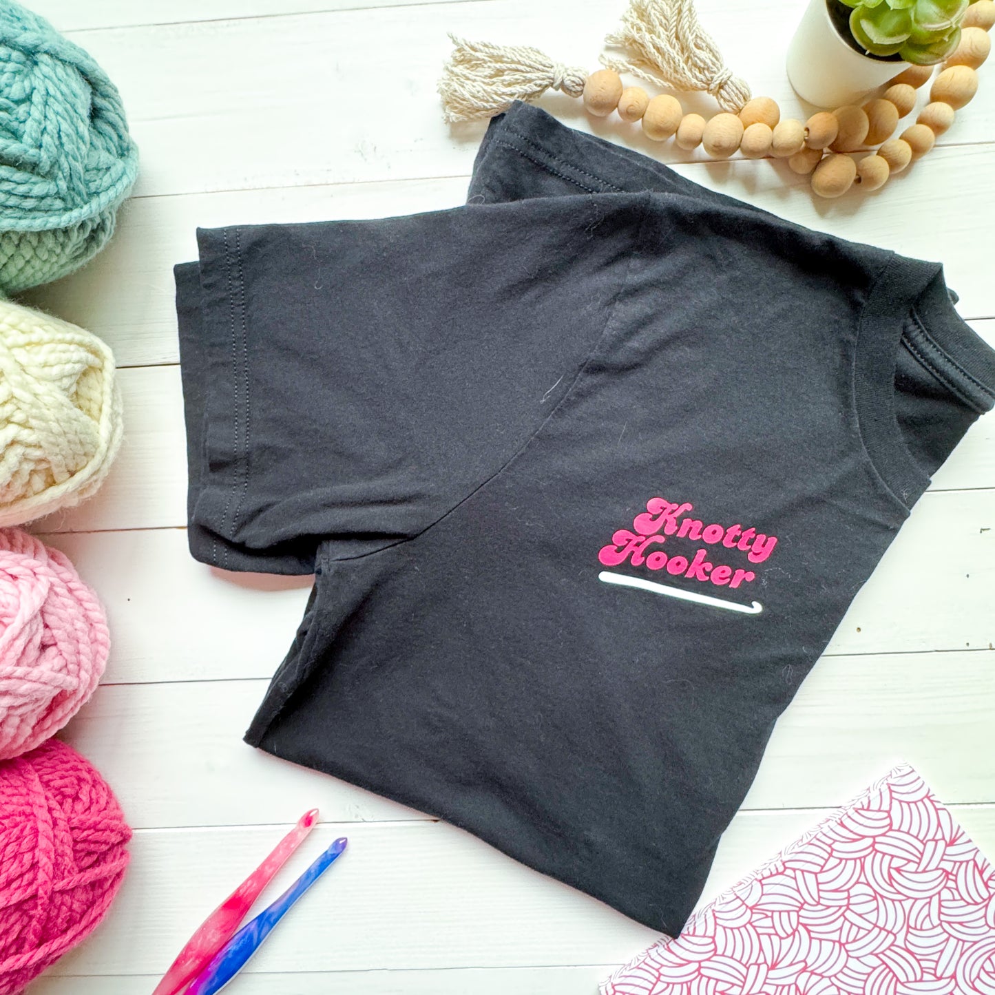 Knotty Hooker Dark Pink, T-Shirt, Crochet Apparel, Yarn Shirt Gift, Clothing, Apparel, Funny Crocheting Shirt, Knitter Crocheter Humour