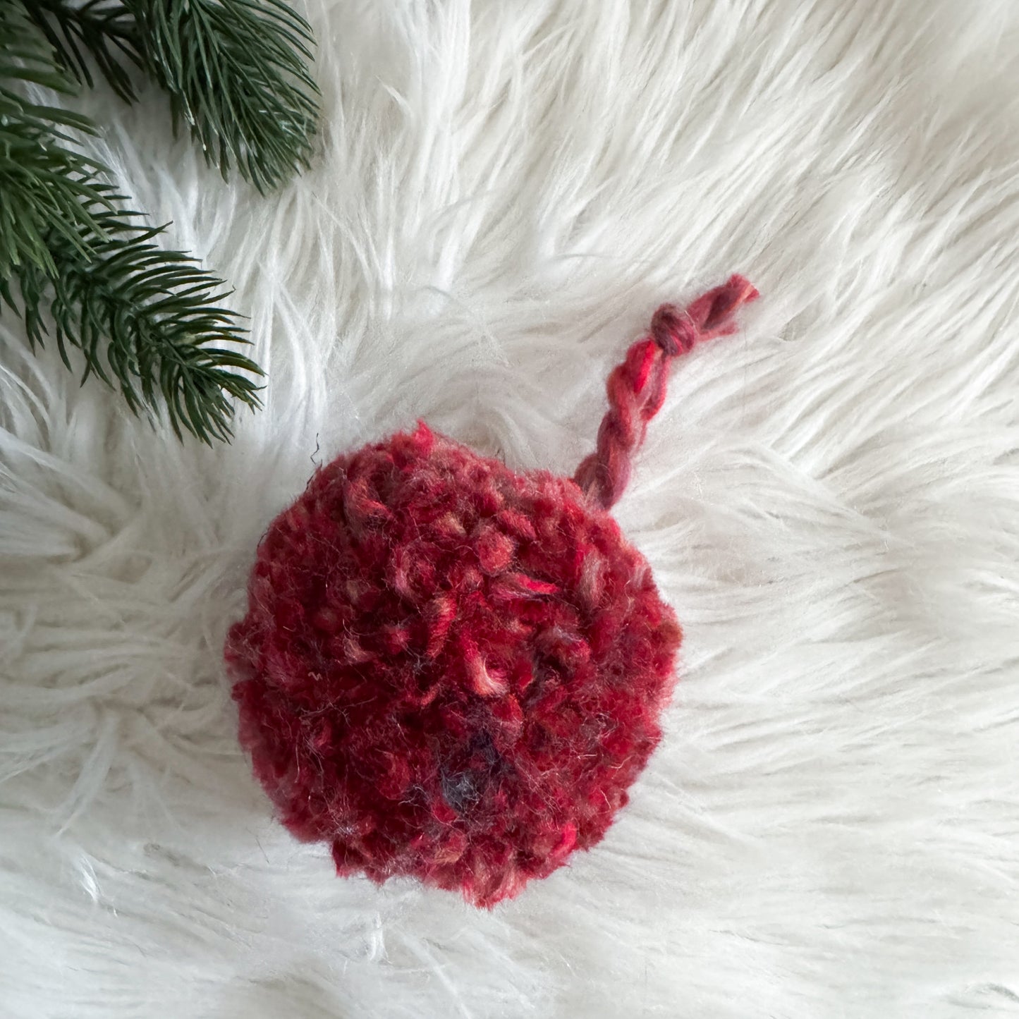 Woolly Pom Pom Christmas Ornament | Red
