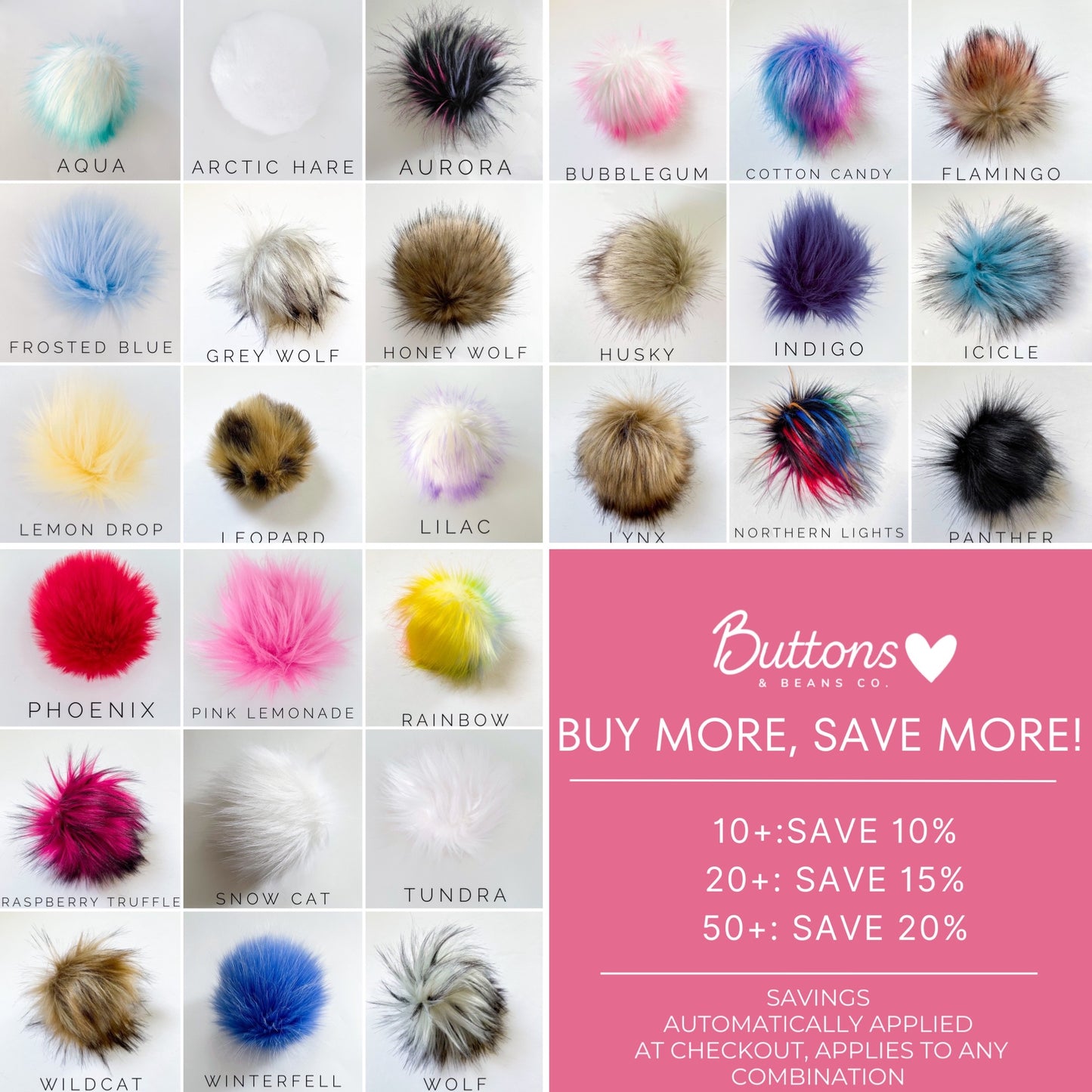 Create a Box of XL Faux Fur Pompom | Custom Tie, Button or Snap Pom pom