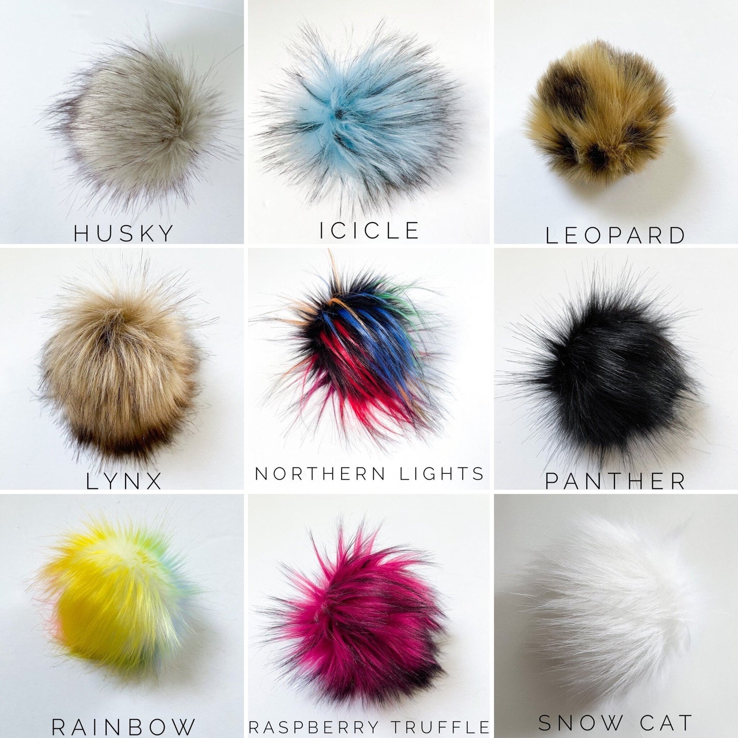 Wolf | White and Black Luxury Faux Fur Pom pom | Ties, Buttons and snap Pompom - Buttons & Beans Co.- Buttons & Beans Co.