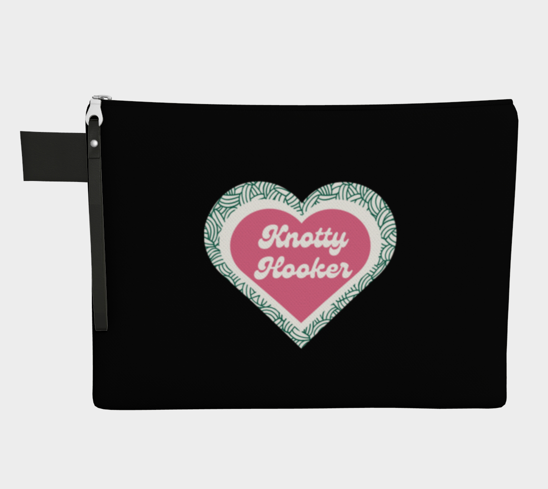 Knotty Hooker, Black or White Project Pouch Bag,Carry All Project Pouch, Canvas and Denim Zipper Pull Bag, Crocheter, Knitter, Yarn Collector Case, Organizer