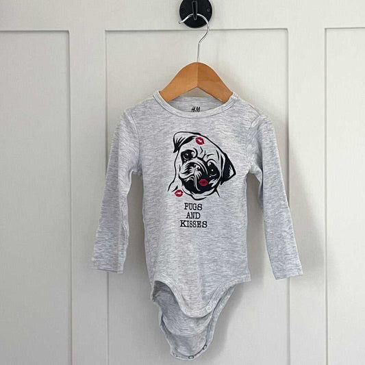 12-18m Cute Kawaii Unisex Grey Onesie, Hearts, Pug, Valentines, Fun Top for Kids Kids > One Pieces > Bodysuits 9 $ Buttons & Beans Co.