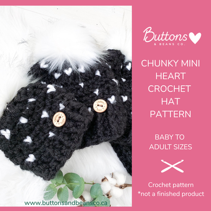 Pattern | Chunky Mini Heart Crochet Hat | Baby to Adult Sizes