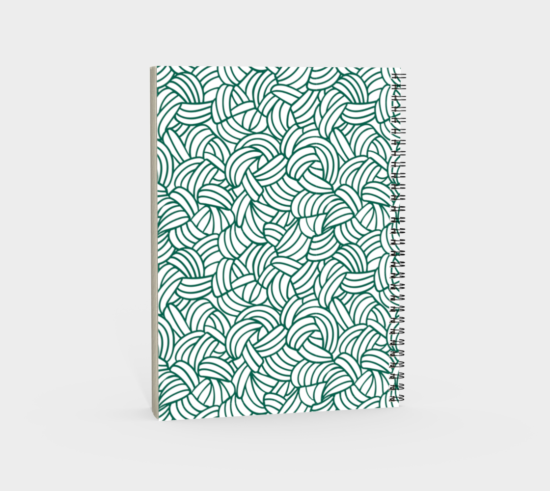 Knots All Over Green, Spiral Bound Notebook, Blank, Ruled or Bullet Paper, for Crafters, Fibre enthusiasts, Crocheters and Knitters