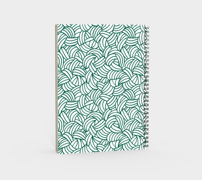 Knots All Over Green, Spiral Bound Notebook, Blank, Ruled or Bullet Paper, for Crafters, Fibre enthusiasts, Crocheters and Knitters