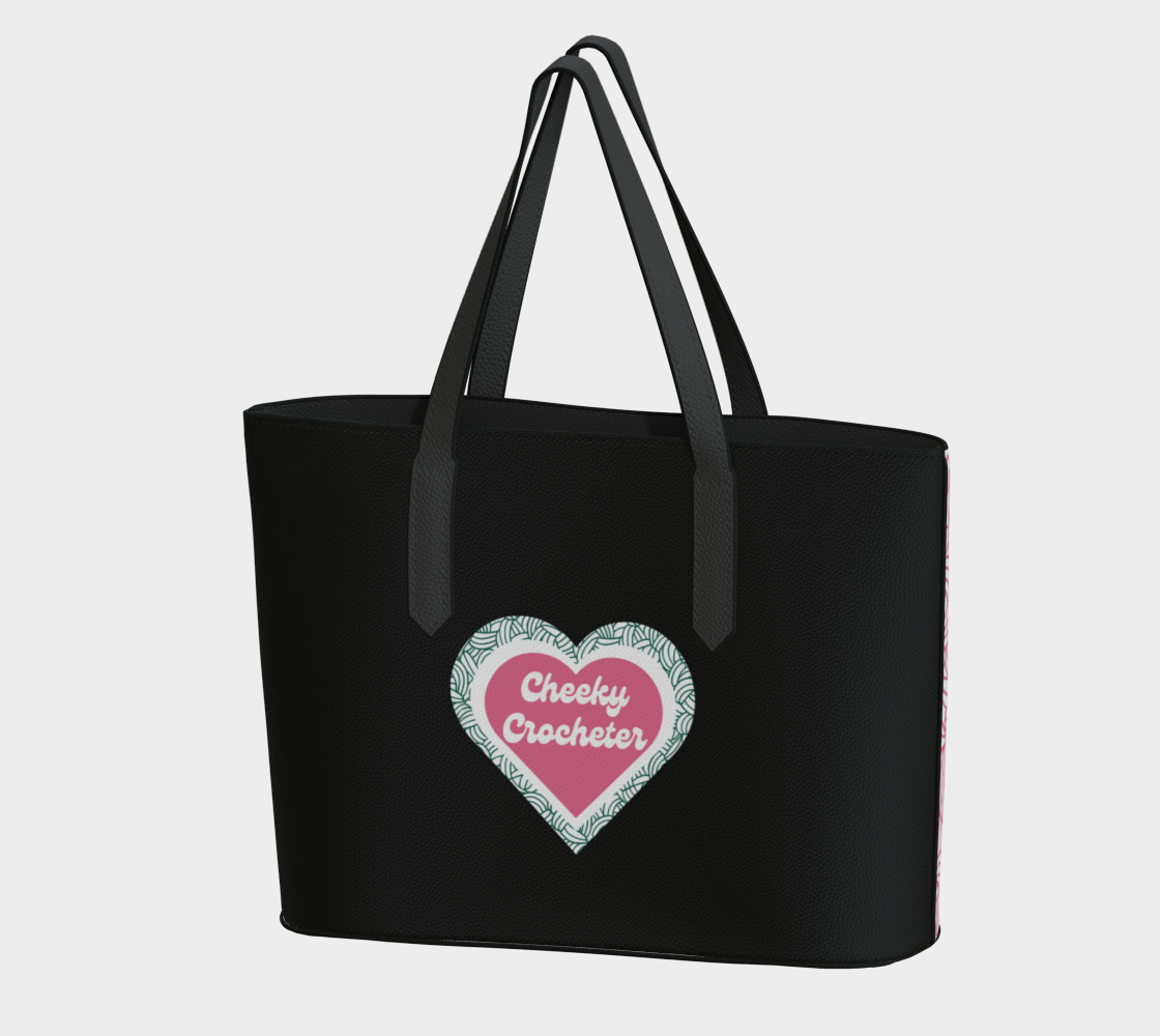 Cheeky Crocheter Vegan Leather Tote Pink Black